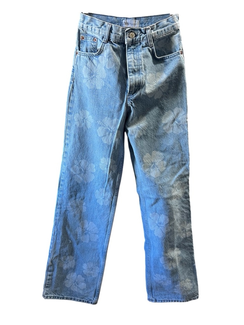 Zara Light Blue Floral-Print Jeans